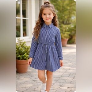Zara Girls Casual Collection Cotton Blue White Striped Shirttail Dress Sz 10.